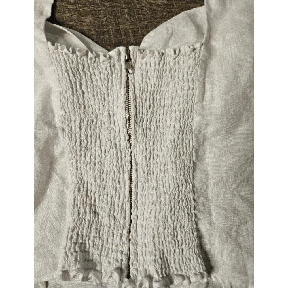 Reformation Mia Linen Top White Cutout Puff Slevee Size 12